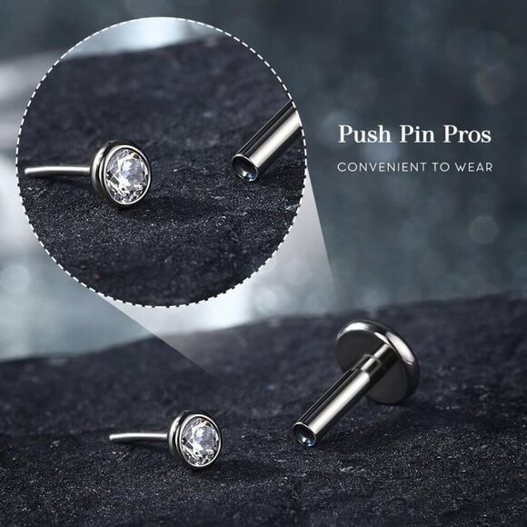 2Pcs 20G/18G/16G G23 Titanium Threadless Nose Stud Earrings Flat Back Tiny CZ Sm - Picture 2 of 9